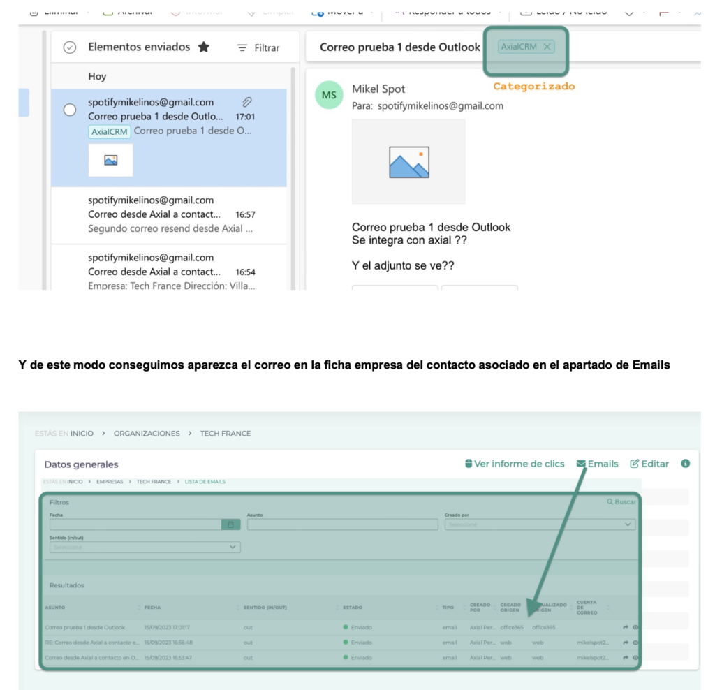 Correos Office365 AxialCRM